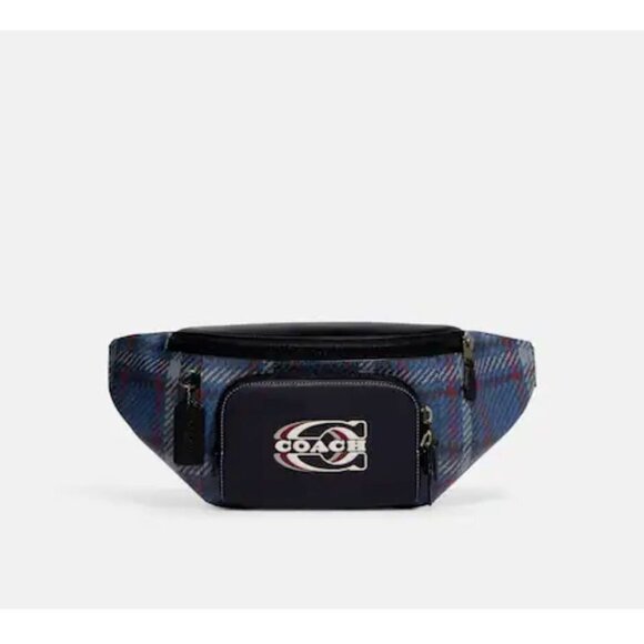 Coach Track Belt Bag With Plaid Print And Coach Stamp Unisex - Picture 1 of 4